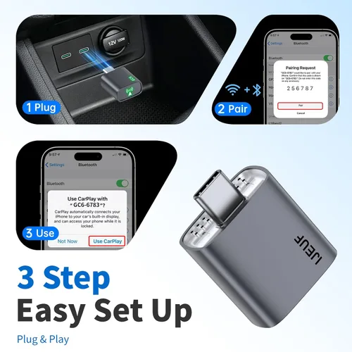 Vista 5 de Adaptador inalámbrico CarPlay para iPhone, convierte Apple CarPlay con cable de fábrica a inalámbrico, mini USB/USB-C CarPlay Dongle, reconexión