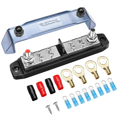 Vista 8 de Recoil S2P-516 Barra colectora con pernos dobles de 5/16” y terminales de tornillo #8, bloque de distribución de potencia con terminales de anillo