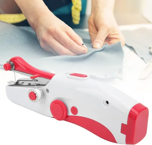 Vista 3 de Máquina de coser portátil de mano, máquina de coser a mano, mini máquina de coser eléctrica de doble aguja para hacer manualidades u objetos