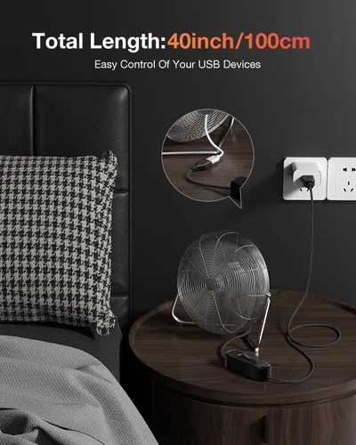 Vista 4 de ANDTOBO Cable de extensión de interruptor USB, cable de extensión USB mejorado con cable de interruptor de encendido y apagado para tiras LED