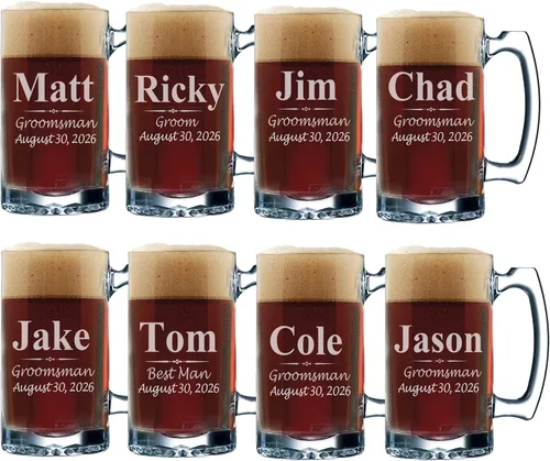 Vista 12 de My Personal Memories Juego de 3, juego de 5 juegos de 7 y más vasos de cerveza personalizados para padrinos de boda, grabado personalizado, tazas