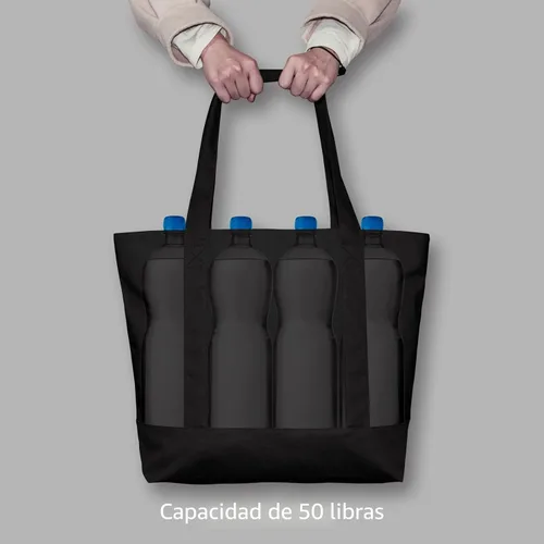 Vista 6 de TOPDesign Paquete de 1 bolsa de lona con bolsillo externo, bolsa de compras reutilizable para comestibles, cierre de cremallera superior, artículos