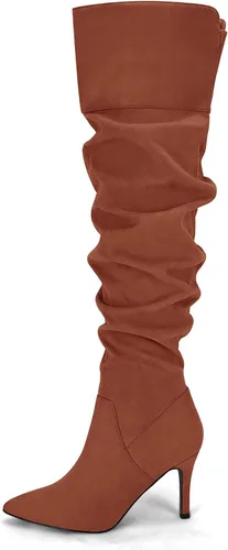 Vista 4 de Coutgo Botas por encima de la rodilla para mujer, con puntera alta hasta el muslo, tacón alto, estilo holgado, tacón alto, largo, sexy, zapatos