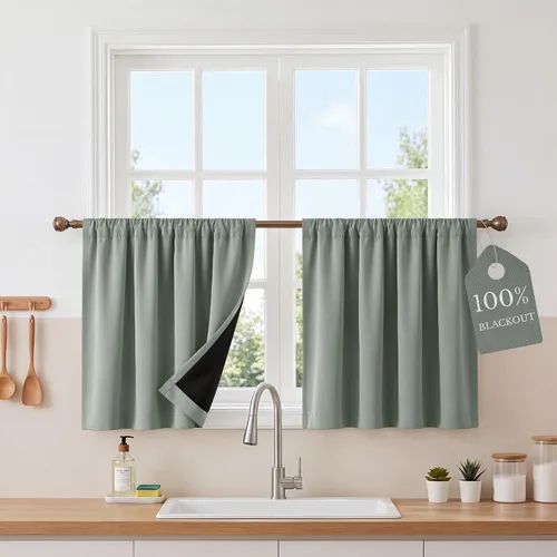 Vista 60 de NICETOWN Biscotti - Cortinas de cocina beige de 36 pulgadas de largo, bolsillo para barra, 100% opacas, casuales y relajantes, tratamientos