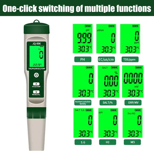 Vista 5 de Medidor de pH para agua,10 en 1 Digital Ph Tester Pen luz trasera, ATC ± 0.01 Resolución Alta precisión