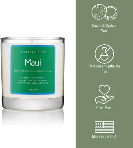 Vista 5 de Maui Vela perfumada Outdoor Fellow Vela perfumada de isla Tiempo de combustión de más de 40 horas Mezcla de cera de coco y albaricoque