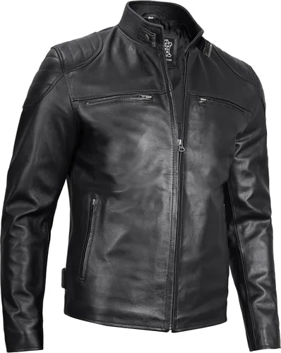 Vista 4 de fjackets Chaquetas de cuero real Cafe Racer para hombre, estilo atemporal y artesanía inigualable