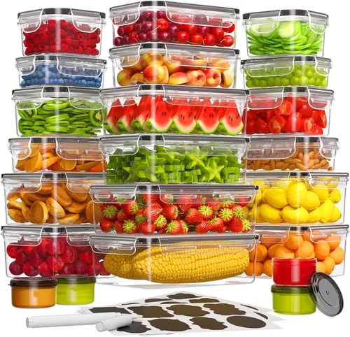 Vista 9 de 40 recipientes de almacenamiento de alimentos con tapas herméticas (20 recipientes y 20 tapas), a prueba de fugas, juego de recipientes para 40