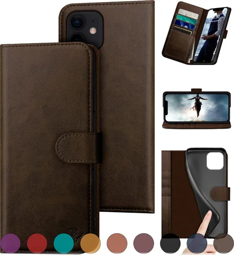 Vista 15 de DuckSky Funda tipo cartera de piel auténtica para iPhone 11 con bloqueo RFID, 4 tarjeteros de crédito. Cuero auténtico. Funda protectora para iPhone