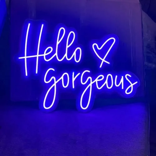 Vista 18 de Letrero de neón LED con texto en inglés «Hello Gorgeous LED», luz nocturna de neón para pared, fiesta de cumpleaños, boda, bar, club, decoración