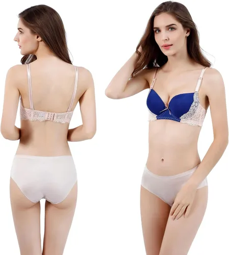 Vista 5 de YooMee Conjunto de brasier con aros para mujer paquete de 4 sujetadores de encaje con copa completa