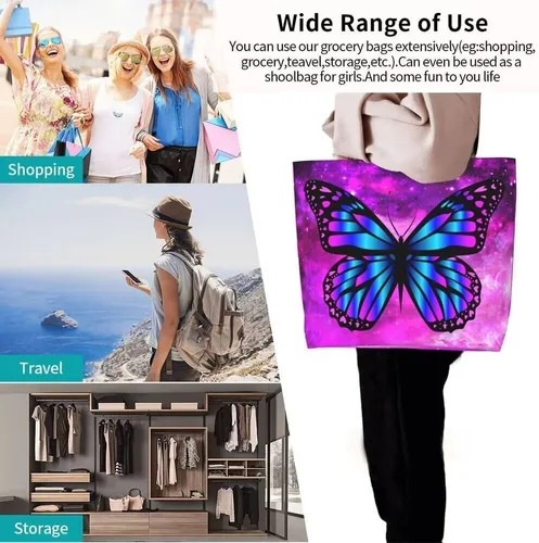 Vista 6 de Bolsa de compras reutilizable para mujer, bolsa de lona para compras casual, bolsa de hombro para viajes, playa y compras, regalos de Navidad