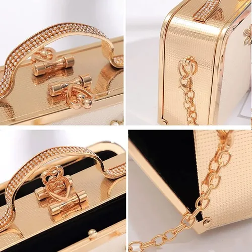Vista 5 de WYKD - Bolso de mano de cuero para mujer, para boda, boda, boda, cadena de flores de perlas, bolsas de noche