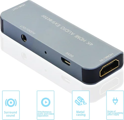 Vista 8 de GINTOOYUN Extractor de audio HDMI 4K, HDMI a HDMI y divisor de audio, video HD a convertidor de audio de 0.138 in, compatible con HDMI 4K, 3D, HDM
