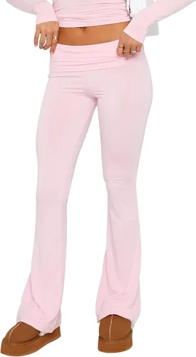 Vista 2 de Soamat Pantalones de yoga plegables para mujer, corte de bota, acampanados, pantalones de tiro bajo, pantalones de descanso
