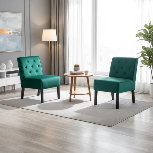 Vista 14 de Container Furniture Direct Reese - Silla moderna de mediados de siglo para sala de estar, sin brazos, con botones y patas de madera maciza, 2 azul