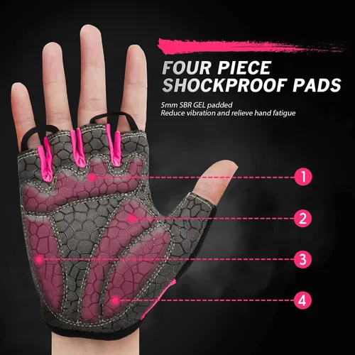 Vista 2 de HTZPLOO Guantes de bicicleta para hombres y mujeres con almohadilla antideslizante que absorbe los golpes, guantes de ciclismo ligeros de medio dedo
