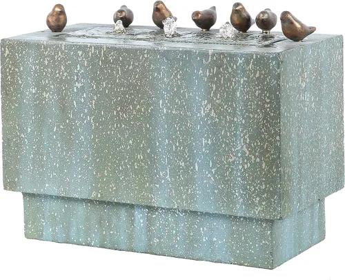 Vista 3 de LuxenHome - Fuente de agua para exteriores de 24 pulgadas, piedra de resina y pátina, fuentes de agua rectangulares para exteriores e interiores