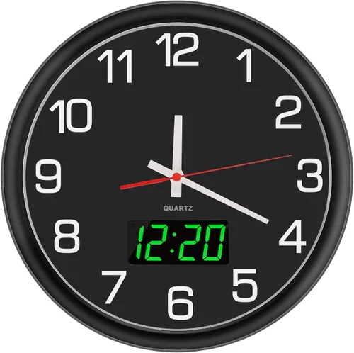 Vista 16 de Reloj de pared analógico de 12 pulgadas, silencioso, sin tictac, reloj de pared grande de cuarzo con LED nocturno, reloj de pared decorativo a