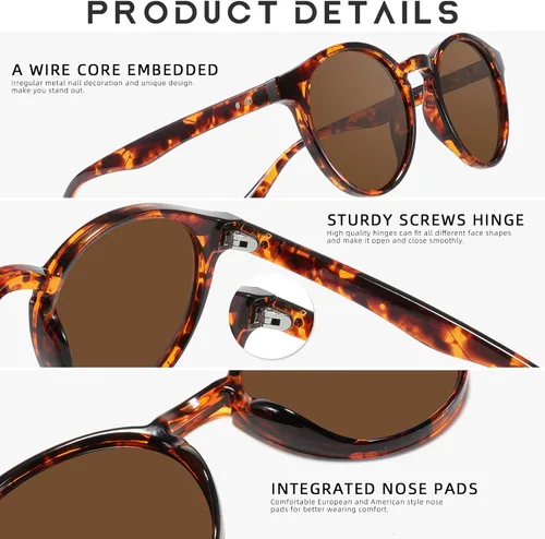 Vista 4 de MACJERO Gafas de sol redondas Protección UV polarizada Gafas de sol de moda para mujer Estilo de diseñador retro