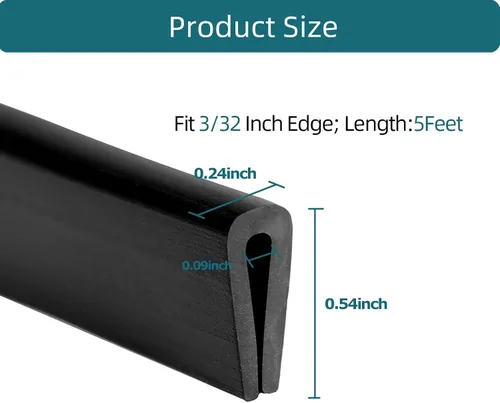 Vista 2 de Borde de goma negro, plástico PVC de canal U, protector de borde afilado de metal apto para 0.09 pulgadas, longitud 5 pies (4.9 ft)