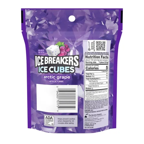 Vista 2 de ICE BREAKERS Ice Cubes Arctic Grape - Bolsa de goma de mascar sin azúcar, 8.11 onzas (100 piezas)