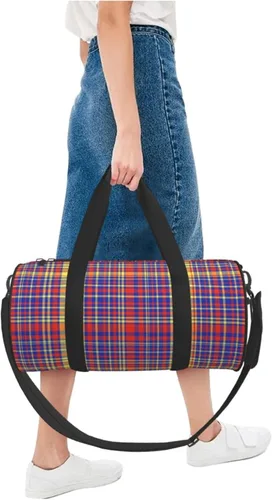 Vista 5 de Large Duffle Bag for Travel - Retro Purple Red Plaid Print Gym Bag for Women Men, Travel Foldable Bags for Women Men with Zippered Multiple Pockets