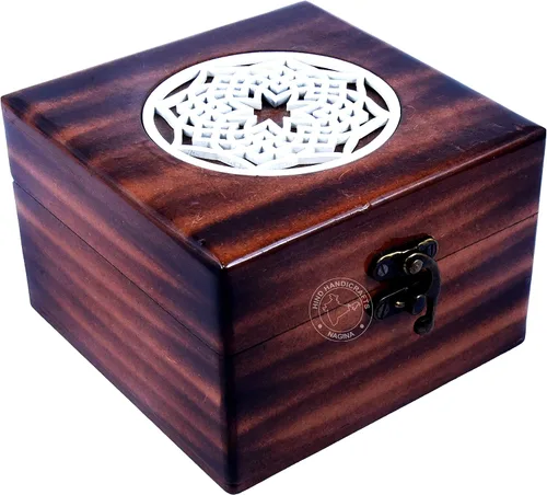 Vista 26 de Urna de madera antigua hecha a mano con grabado del árbol de la vida tallada a mano para mujeres y hombres, joyas Acentos de decoración del hogar