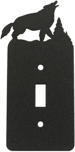 Vista 14 de Interruptor de luz de palanca Howling Wolves y placa de pared dúplex individual (palanca individual con potencia, negro) - Fabricado en Estados