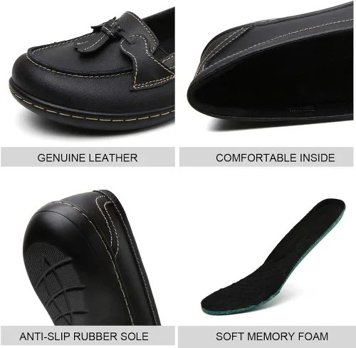 Vista 6 de Maichal Mocasines para mujer, zapatos planos de cuero cómodo con suela de goma