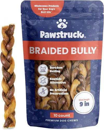 Vista 17 de Pawstruck Bully Sticks trenzados 100% naturales de 5 pulgadas, bolsa de 1 libra, masticables para perros de un solo ingrediente sin cuero crudo