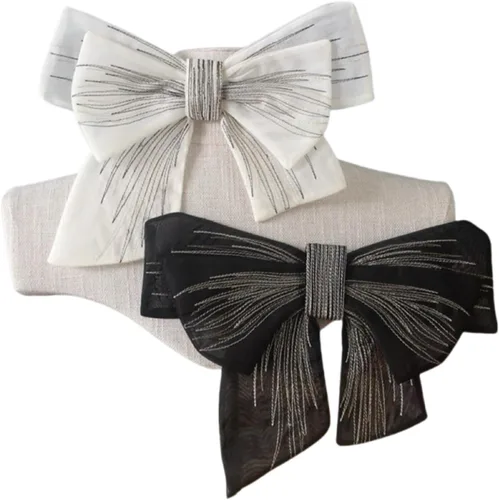Vista 9 de 2 piezas de parches de encaje con moño, parches de encaje bordados blancos para decoración de vestido de novia y boda