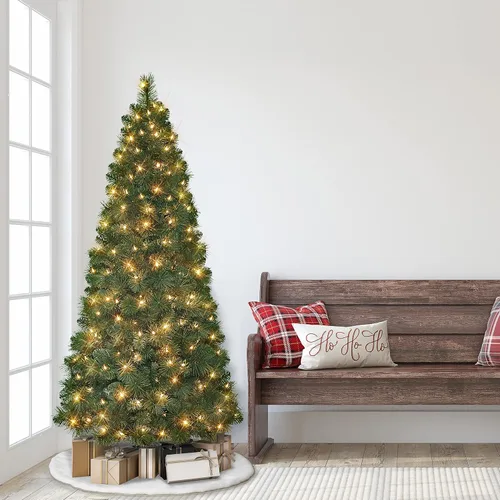 Vista 2 de Medio árbol de pared preiluminado de 6.5 pies, 437 puntas, 150 luces incandescentes transparentes UL