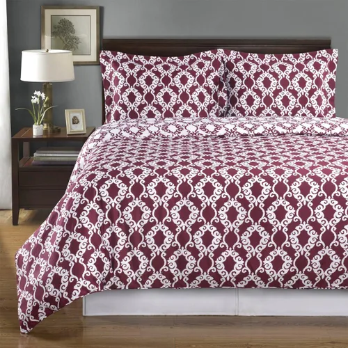 Vista 2 de Royal Hotel Bedding Juego de funda de edredón Sierrii de 2 piezas, tamaño individual/individual XL, 100% algodón, 300 hilos Borgoña