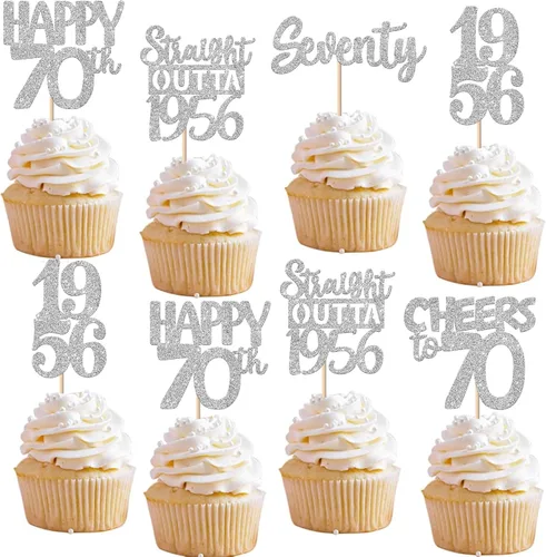 Vista 88 de 30 piezas negras para cupcakes de 10.º cumpleaños con purpurina Ten Happy 10 Straight Outta 2016 para saludos a 10 años 10 cumpleaños, boda Negro