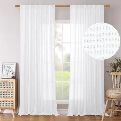 Vista 34 de BGment Cortinas cortas de lino marfil de 36 pulgadas de largo para ventanas de cocina, pequeñas cortinas texturizadas rústicas para café sobre