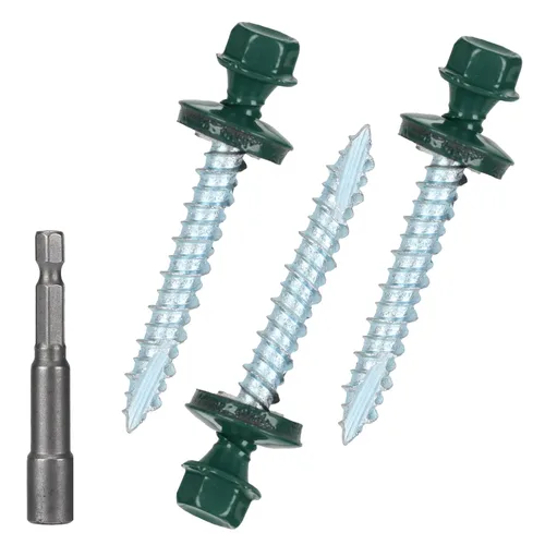 Vista 30 de Tornillos para techos de metal de 10 x 1 pulgada, tornillo para techo de chapa metálica con cabeza hexagonal negra y arandela EPDM para techos