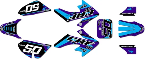 Vista 8 de Kit de gráficos para Honda CRF 50 (2004-2012) Evolution Series Negro 09 Mil - Kit de calcomanías gráficas de carreras personalizadas para dirt bike