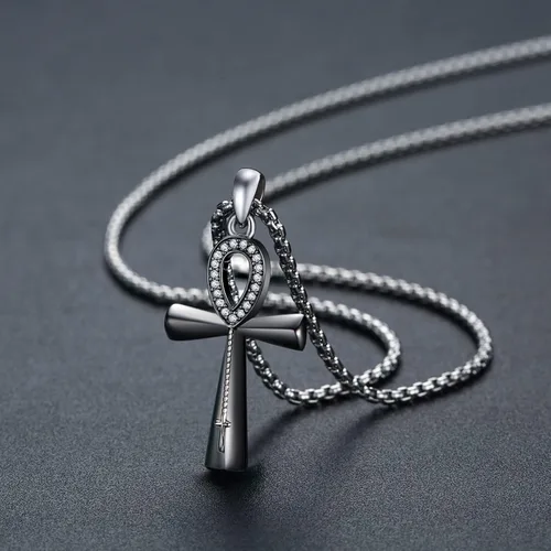 Vista 2 de MEDWISE Collar religioso de cruz Ankh para mujeres y hombres, collar de plata de ley con amuleto egipcio de eternidad, regalo de oración por la paz