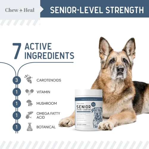 Vista 4 de Suplemento de visión y cognición para perros mayores, 60 masticables para el cuidado de los ojos y la memoria Senior Dog Vision and Cognición
