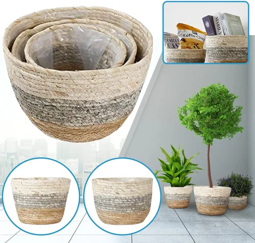 Vista 5 de Macetas de hierba marina, macetas para plantas de interior, macetas con cubierta de macetas, contenedores de plantas, macetas rústicas con forros