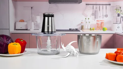Vista 9 de BUMET tazones 2X12 tazas 800W procesador de alimentos eléctrico con temporizador LED. Cuchilla de 3 niveles con 6 filos para picar, cortar, ideal