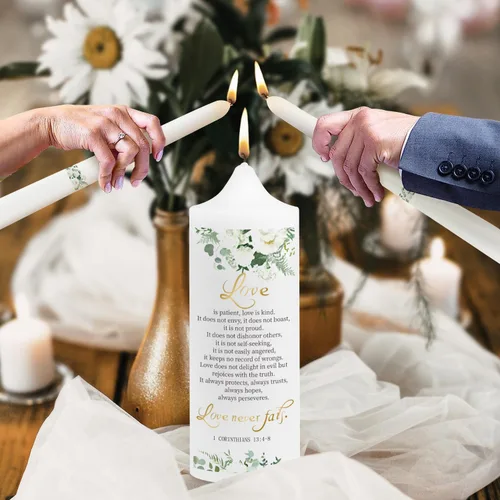 Vista 2 de Extrogif Unity - Juego de velas de boda, kit de ceremonia de 3 piezas con candelabros de cristal, pilar y velas cónicas para ceremonia de boda