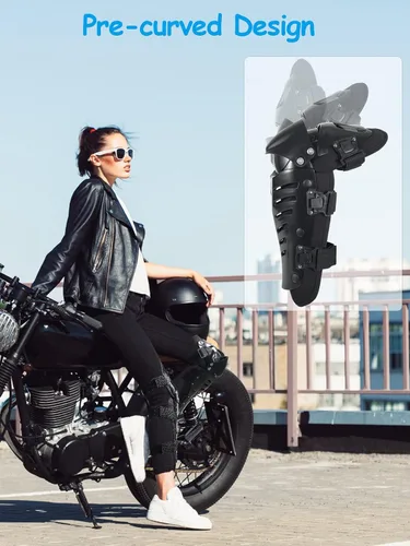 Vista 3 de Protectores de rodilla y espinilla para motocicleta, protección de pierna larga a prueba de choques, protección de rodilla para motocicleta doblable