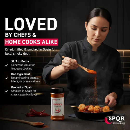 Vista 6 de Pimentón ahumado XL de 7 onzas en tarro gourmet grado restaurante audaz sabor a pimentón español ahumado por SPQR Seasonings
