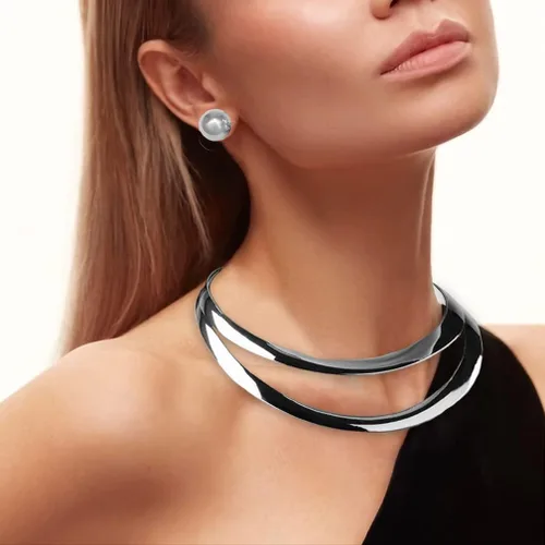 Vista 7 de Barode Gargantilla de collar africano, gargantilla dorada, babero, collares gruesos, conjuntos de aretes, joyería para mujer