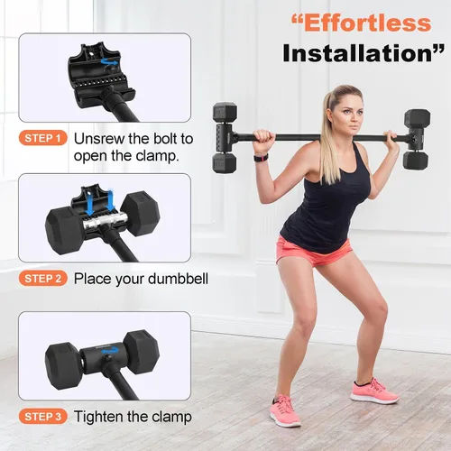 Vista 3 de Convertidor de mancuerna a barra, transforma mancuernas a barra de pesas, convertidor de mancuernas a barra para el gimnasio en casa, ajustable