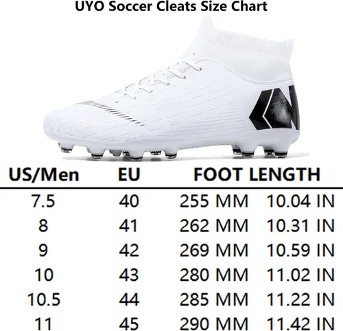 Vista 6 de UYO Tacos de fútbol para hombre con picos antideslizantes altos, tobillos, para interiores y exteriores, césped firme para césped atlético, zapatos