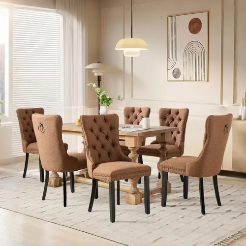 Vista 92 de SoarFlash Juego de 2 sillas de comedor de terciopelo, silla lateral de respaldo alto, silla lateral moderna tapizada de alta gama con botones Beige