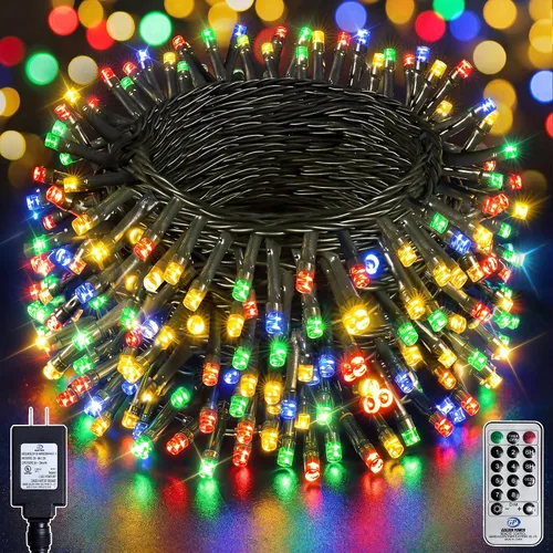 Vista 10 de Guirnalda de 200 luces LED de color blanco cálido de 66 pies, cable verde oscuro, 8 modos de temporizador, IP44, impermeable, para interiores